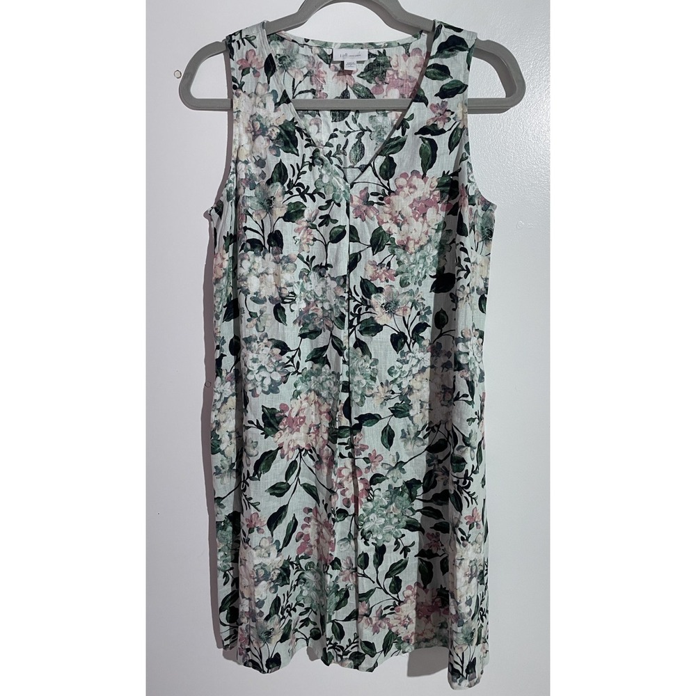 J Jill Love Linen Tank Dress SP Floral Vacation Lagenlook Lounge Resort‎ Beachy